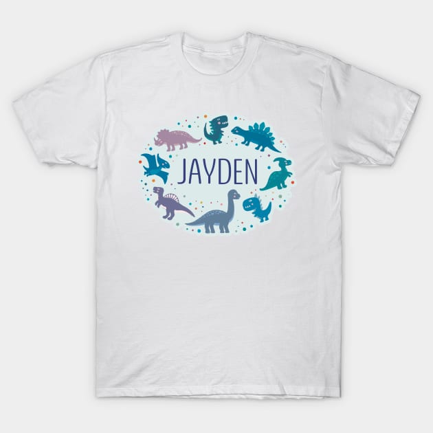 Jayden name surrounded by dinosaurs T-Shirt by WildMeART